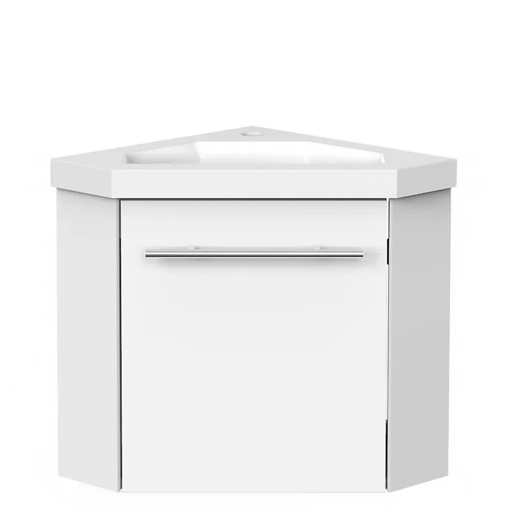 AICA Sanitaire Meuble de Salle de Bain d'Angle Gain de Place, Lave Main, Blanc Crème, 40x40 cm