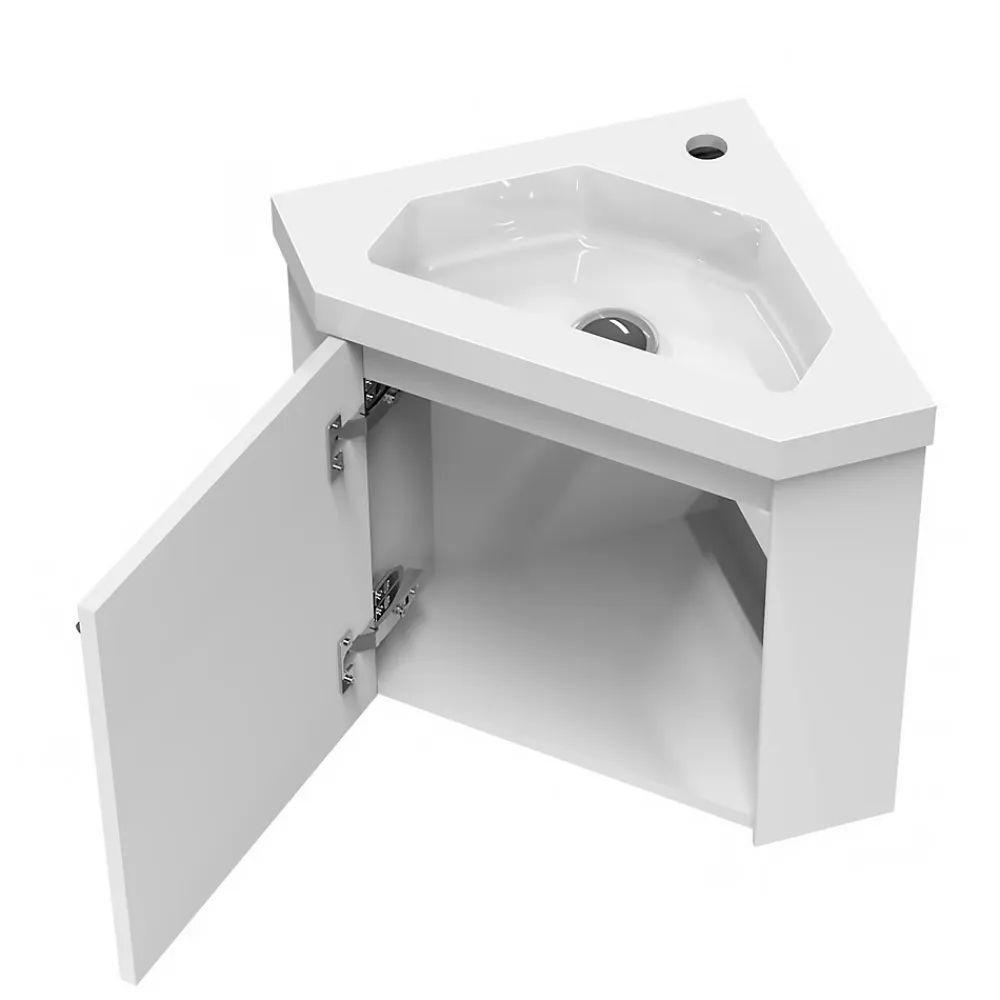 AICA Sanitaire Meuble de Salle de Bain d'Angle Gain de Place, Lave Main, Blanc Crème, 40x40 cm