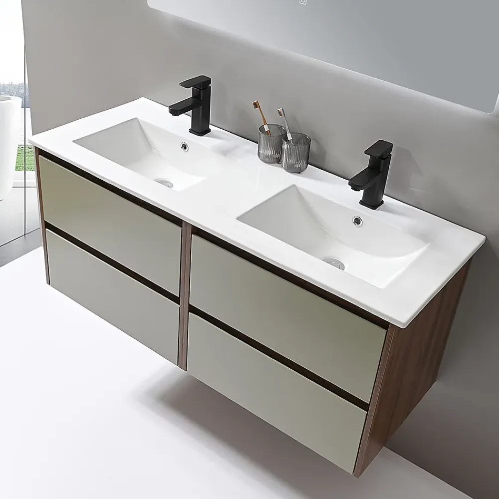 Ensemble Meuble De Salle De Bains|Luxury Bain Meuble de salle de bain double vasque 120cm bois et vert avec miroir LED LuxuryBain-
