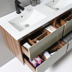 Ensemble Meuble De Salle De Bains|Luxury Bain Meuble de salle de bain double vasque 120cm bois et vert avec miroir LED LuxuryBain-