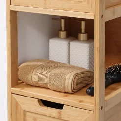 Meuble Wc|ProximaX Meuble de salle de bain en bambou avec 2 tiroirs, meuble bas latéral style campagnard, dispositif anti-basculement