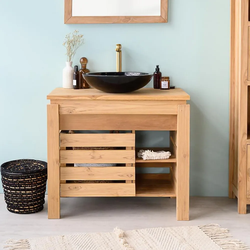 Meuble Sous-Vasque|Wanda Collection Meuble de salle de bain en teck Zen 85cm
