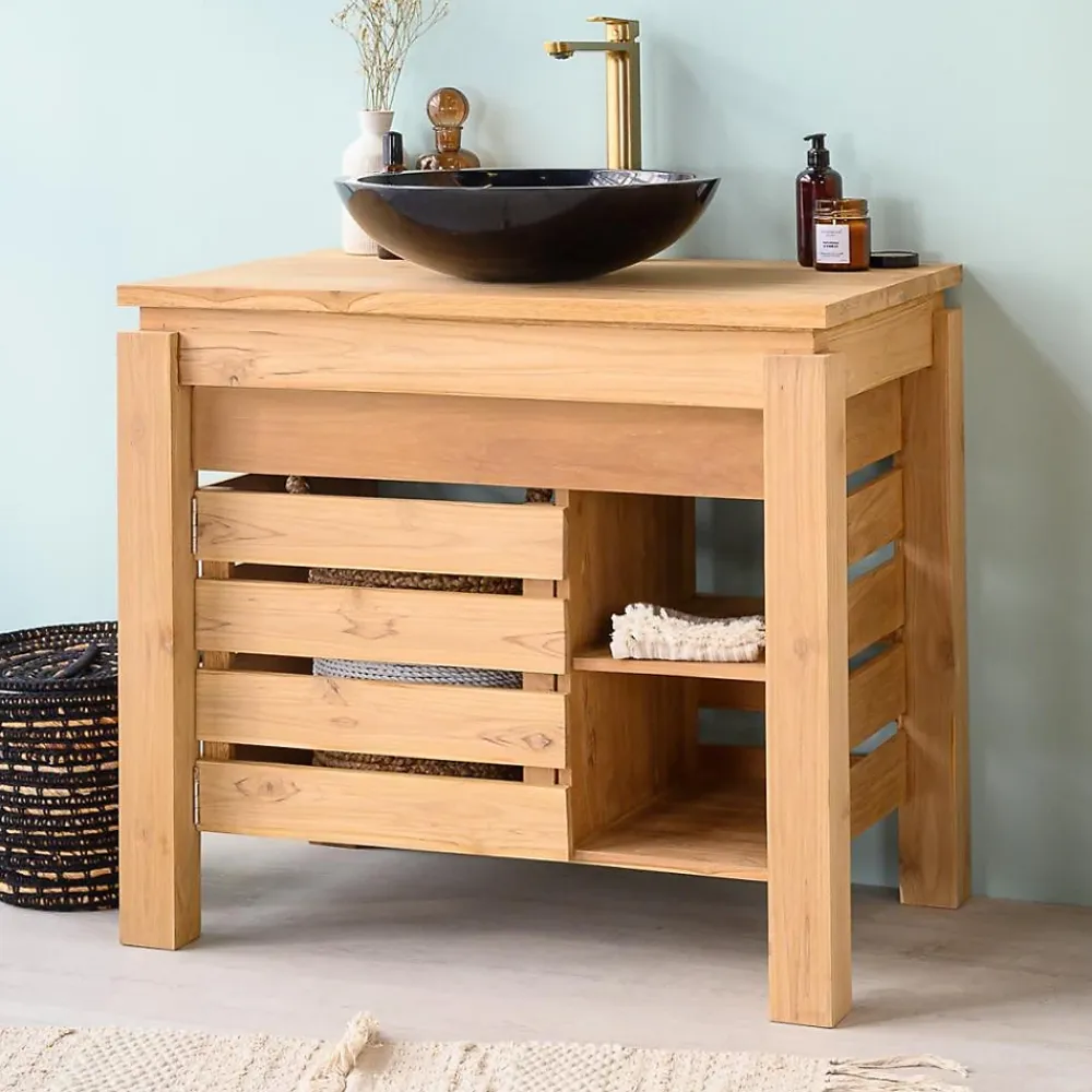 Meuble Sous-Vasque|Wanda Collection Meuble de salle de bain en teck Zen 85cm