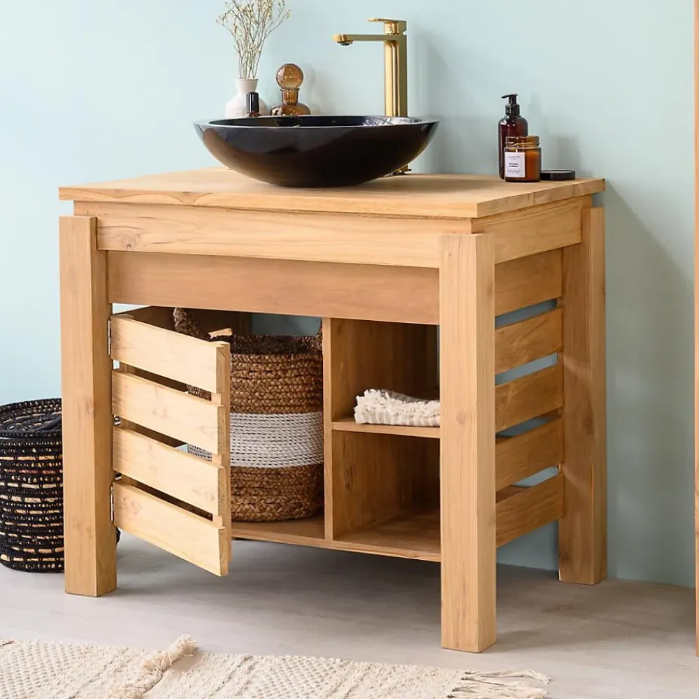Meuble Sous-Vasque|Wanda Collection Meuble de salle de bain en teck Zen 85cm