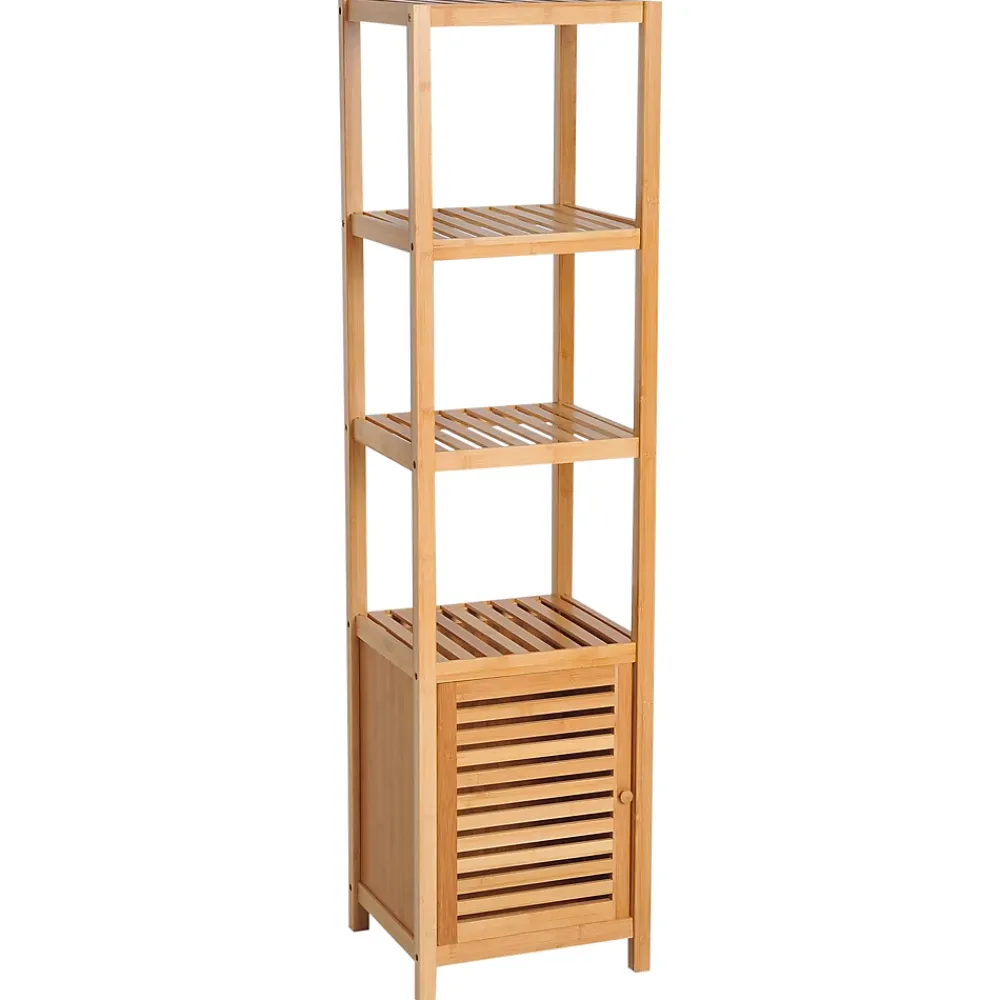 Meuble Wc|ProximaX Meuble de salle de bain en bambou naturel avec 3 compartiments ouverts, dimensions 36 x 33 x 140 cm pour un rangement optimal.