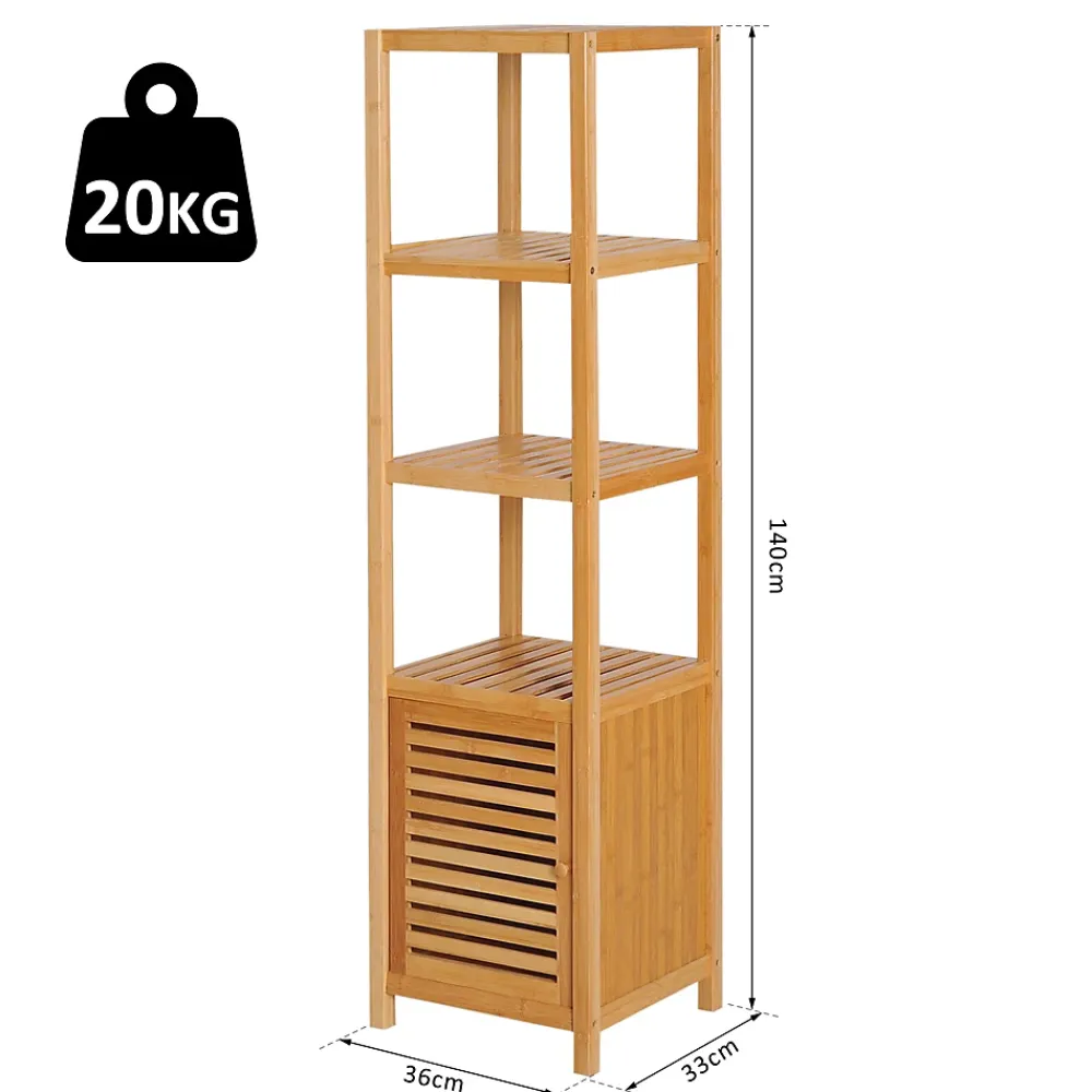 Meuble Wc|ProximaX Meuble de salle de bain en bambou naturel avec 3 compartiments ouverts, dimensions 36 x 33 x 140 cm pour un rangement optimal.