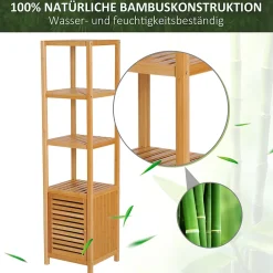 Meuble Wc|ProximaX Meuble de salle de bain en bambou naturel avec 3 compartiments ouverts, dimensions 36 x 33 x 140 cm pour un rangement optimal.