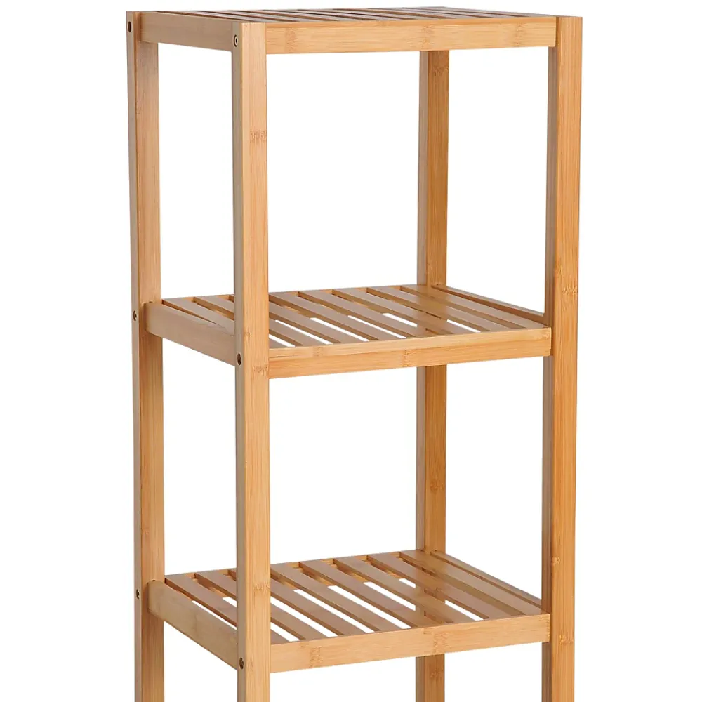 Meuble Wc|ProximaX Meuble de salle de bain en bambou naturel avec 3 compartiments ouverts, dimensions 36 x 33 x 140 cm pour un rangement optimal.