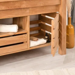 Meuble Sous-Vasque|Wanda Collection Meuble de salle de bain en teck Zen double vasque 145cm