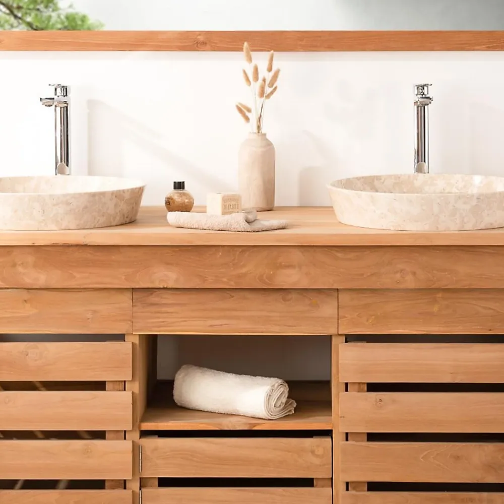 Meuble Sous-Vasque|Wanda Collection Meuble de salle de bain en teck Zen double vasque 145cm