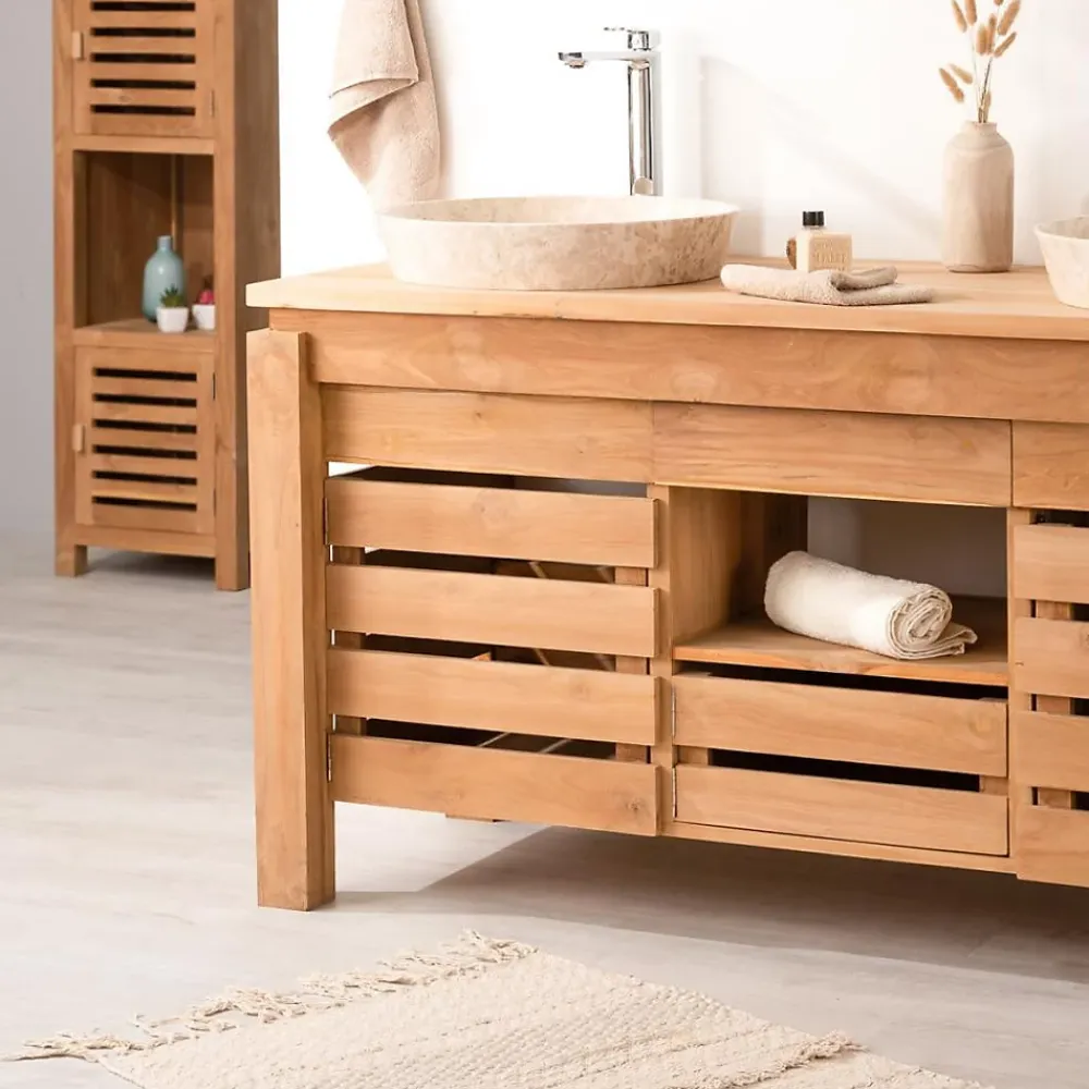 Meuble Sous-Vasque|Wanda Collection Meuble de salle de bain en teck Zen double vasque 145cm
