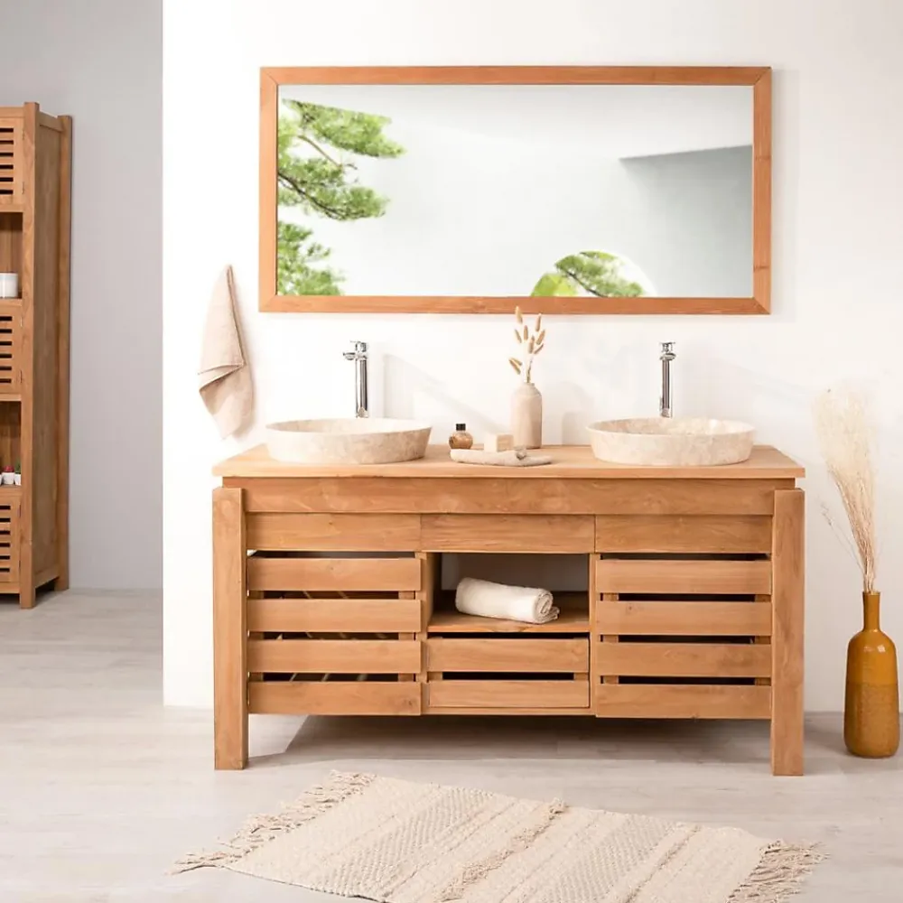 Meuble Sous-Vasque|Wanda Collection Meuble de salle de bain en teck Zen double vasque 145cm