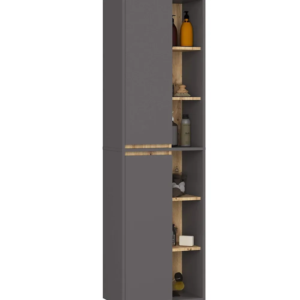 Armoire De Salle De Bains|3xE Living Meuble de salle de bain, gris graphite/chêne artisanal, 50 x 170 x 30 cm