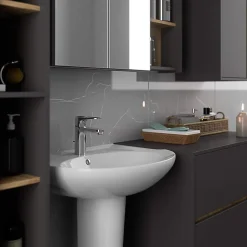 Armoire De Salle De Bains|3xE Living Meuble de salle de bain, gris graphite/chêne artisanal, 50 x 170 x 30 cm