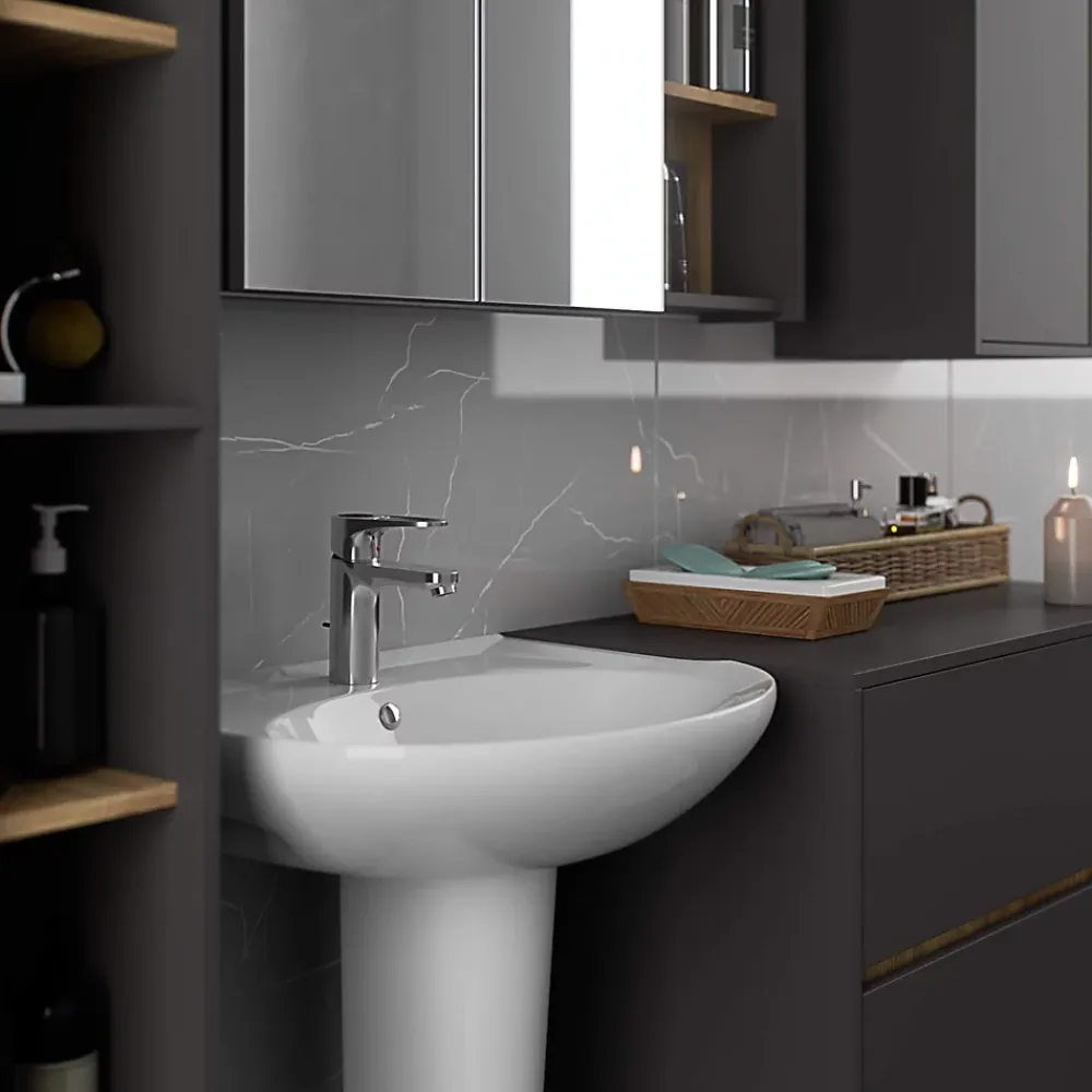 Armoire De Salle De Bains|3xE Living Meuble de salle de bain, gris graphite/chêne artisanal, 50 x 170 x 30 cm