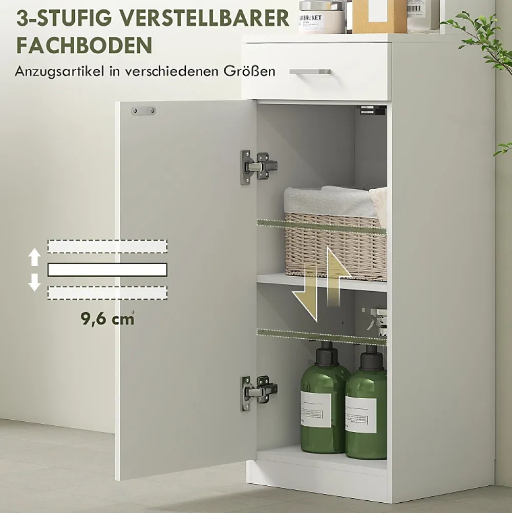ProximaX Meuble de salle de bain haut et étroit, avec tiroir, porte et étagères réglables, pour salle de bain ou salon, blanc