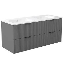 Meuble Vasque|AICA Sanitaire Meuble de salle de bain mural 120 cm Anthracite - 4 tiroirs + Lavabo double en céramique,