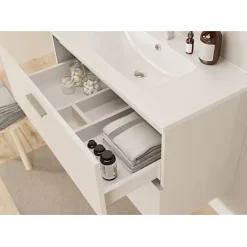 Meuble Vasque|Sanitaire Meuble de salle de bain MINAO 80 en kit - 2 tiroirs - Blanc Brillant