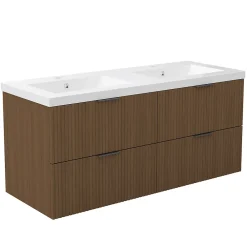 Meuble Vasque|AICA Sanitaire Meuble de salle de bain mural Noyer 120 cm - 4 tiroirs, lavabo inclus,