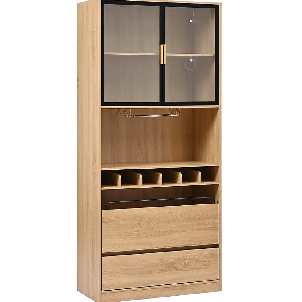 Armoire De Toilette|ProximaX Meuble de salle de bain, meuble bar, vitrine avec portes vitrées et éclairage, 180 cm