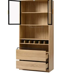 Armoire De Toilette|ProximaX Meuble de salle de bain, meuble bar, vitrine avec portes vitrées et éclairage, 180 cm