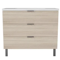 Meuble Vasque|AICA Sanitaire Meuble de salle de bain mural avec pieds Chêne 100 cm - 3 tiroirs, lavabo inclus,
