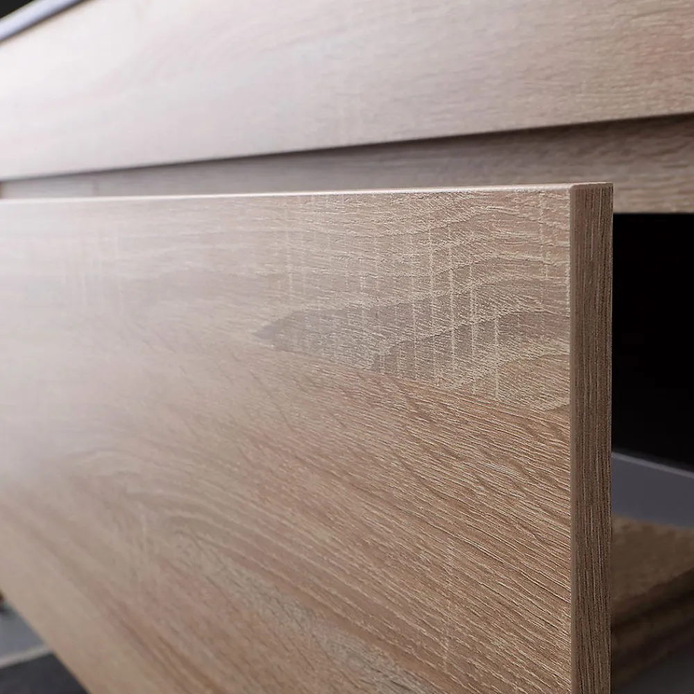 Ensemble Meuble De Salle De Bains|Kiamami Valentina Meuble De Salle De Bain Mobile 120 Cm En Chêne Naturel Avec Double Lavabo Noir Mat - Soleil