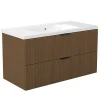 Meuble Vasque|AICA Sanitaire Meuble de salle de bain mural 100 cm Noyer - 2 tiroirs + Lavabo Céramique,