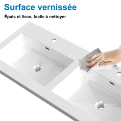 Meuble Vasque|AICA Sanitaire Meuble de salle de bain mural 120 cm Noyer - 4 tiroirs, lavabo (jointless & résistant),