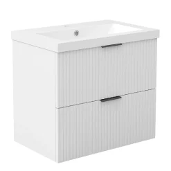 Meuble Vasque|AICA Sanitaire Meuble de salle de bain mural Blanc 60 cm - 2 tiroirs, lavabo inclus,