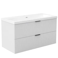 AICA Sanitaire Meuble de salle de bain mural 100 cm Blanc - 2 tiroirs, lavabo (jointless & résistant),
