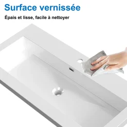 AICA Sanitaire Meuble de salle de bain mural 100 cm Blanc - 2 tiroirs, lavabo (jointless & résistant),