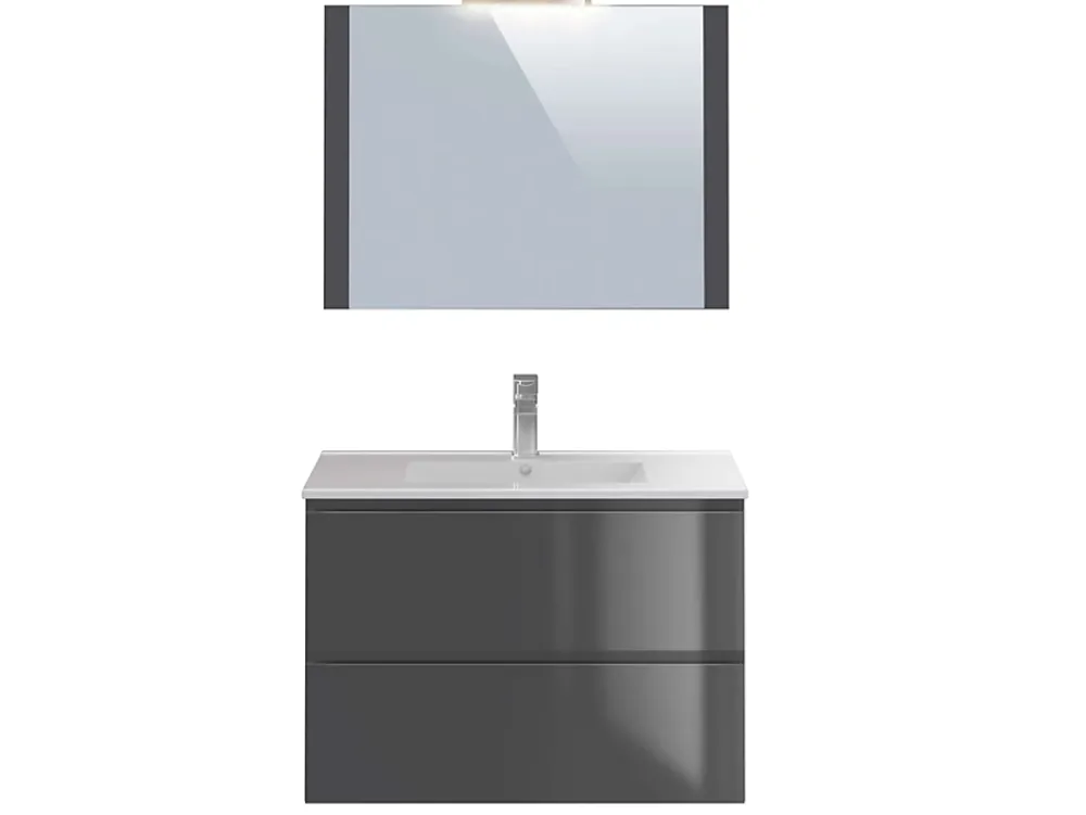 T-Bath Meuble de salle de bain NELI 2 tiroirs 80 cm anthracite Inclus lavabo, miroir et applique LED