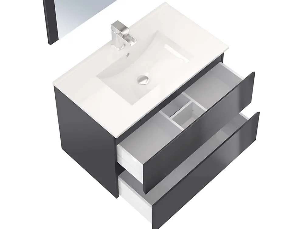 T-Bath Meuble de salle de bain NELI 2 tiroirs 80 cm anthracite Inclus lavabo, miroir et applique LED