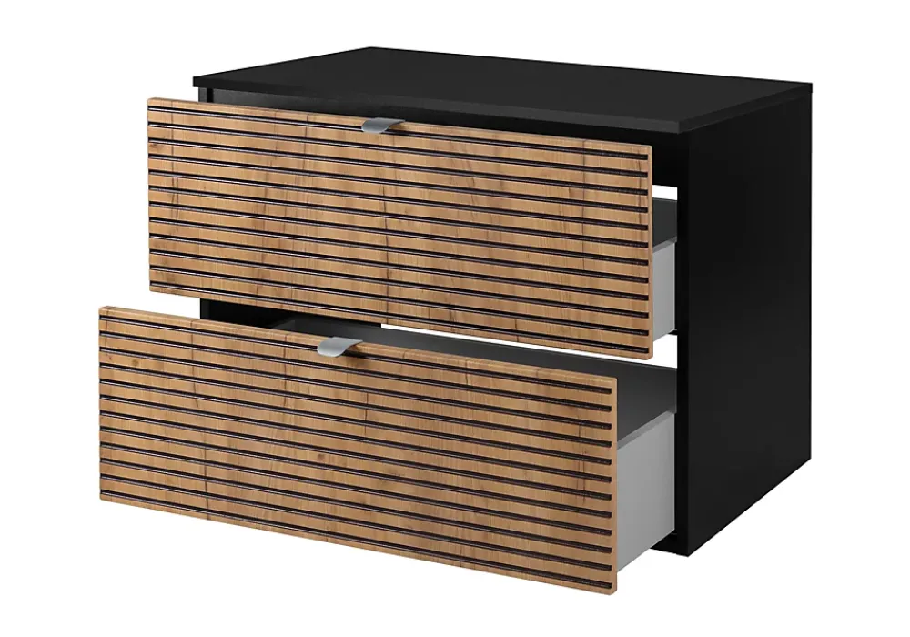 Lave-Mains|3xE Living Meuble de salle de bain, Noir Mat, 80 x 57 x 46 cm