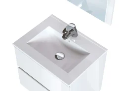 T-Bath Meuble de salle de bain NELI 2 tiroirs 60 cm blanc brillant Inclus lavabo, miroir et applique LED