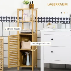 Meuble Wc|ProximaX Meuble de salle de bain réglable en hauteur, meuble de salle de bain en bambou, avec deux étagères ouvertes, bois naturel