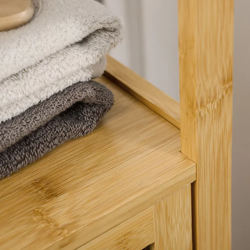 Meuble Wc|ProximaX Meuble de salle de bain réglable en hauteur, meuble de salle de bain en bambou, avec deux étagères ouvertes, bois naturel
