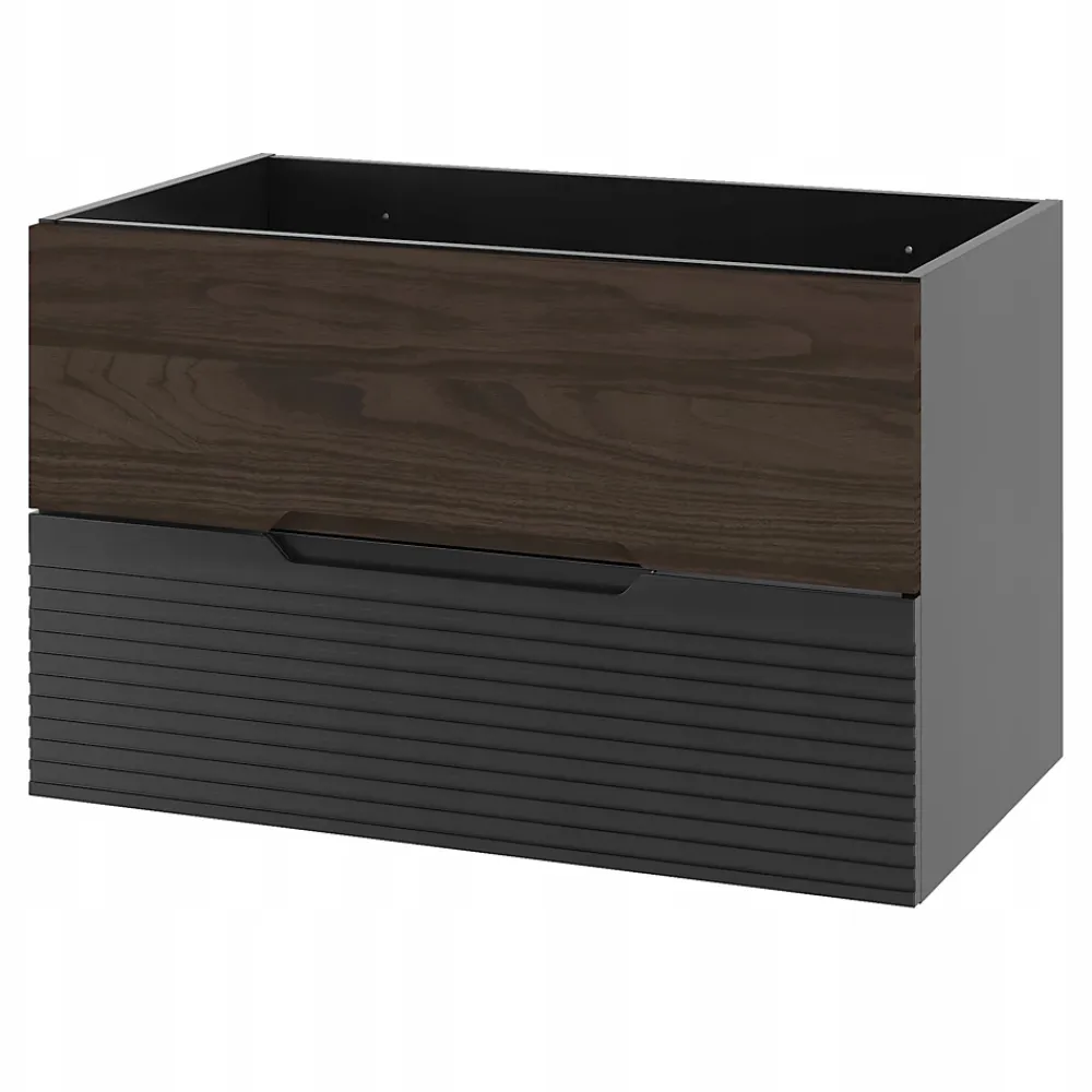 Meuble Sous Lavabo|Furnidea Meuble de salle de bain sous vasque suspendu AVELLA noyer et noir 80 cm