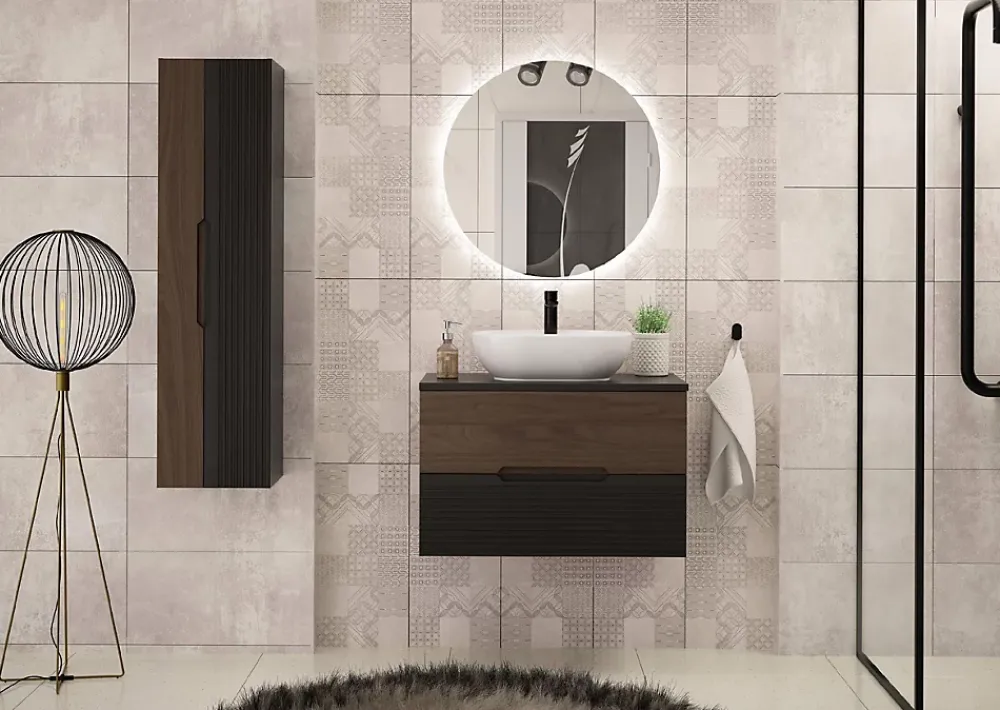 Meuble Sous Lavabo|Furnidea Meuble de salle de bain sous vasque suspendu AVELLA noyer et noir 80 cm