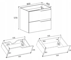Meuble Sous Lavabo|Furnidea Meuble de salle de bain suspendu sous vasque MODERN cachemire 80 cm