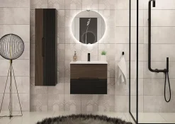 Furnidea Meuble de salle de bain sous vasque suspendu AVELLA noyer et noir 60 cm