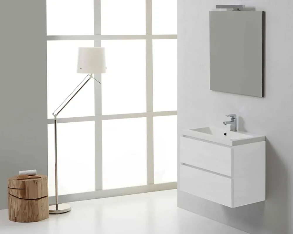 Ensemble Meuble De Salle De Bains|Kiamami Valentina Meuble De Salle De Bain Suspendu 60Cm 2 Tiroirs Blanc, Lavabo En Résine Et Miroir 60X70 - Manhattan