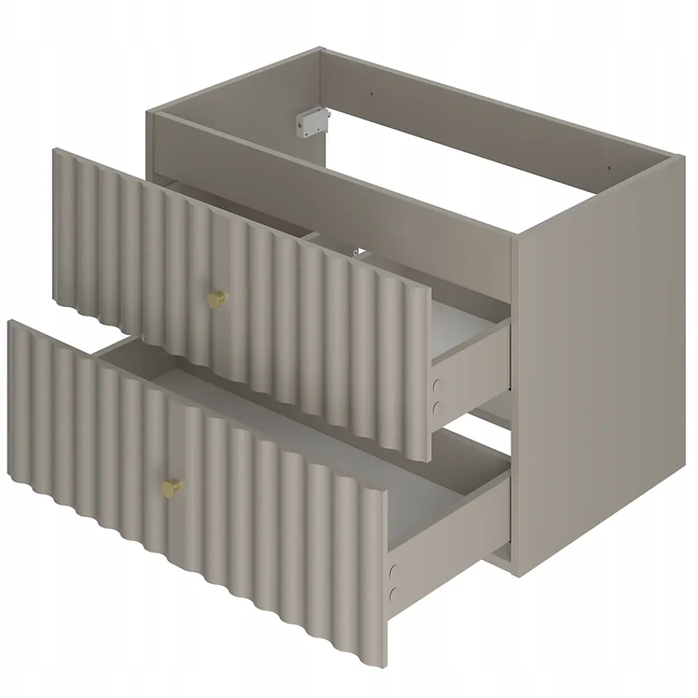 Meuble Sous Lavabo|Furnidea Meuble de salle de bain sous vasque suspendu AQUA cachemire 80 cm façades rainurées