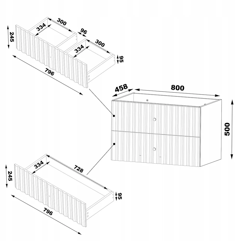 Meuble Sous Lavabo|Furnidea Meuble de salle de bain sous vasque suspendu AQUA cachemire 80 cm façades rainurées