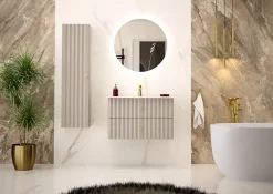 Meuble Sous Lavabo|Furnidea Meuble de salle de bain sous vasque suspendu AQUA cachemire 80 cm façades rainurées