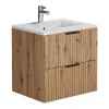 Meuble Vasque|Vente-unique Meuble de salle de bain suspendu strié avec vasque à encastrer - Naturel clair - 60 cm - ZEVARA