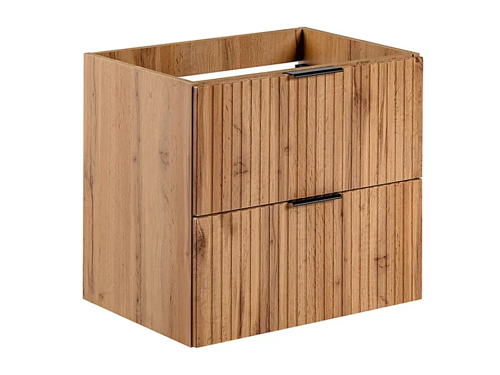 Meuble Vasque|Vente-unique Meuble de salle de bain suspendu strié avec vasque à encastrer - Naturel clair - 60 cm - ZEVARA