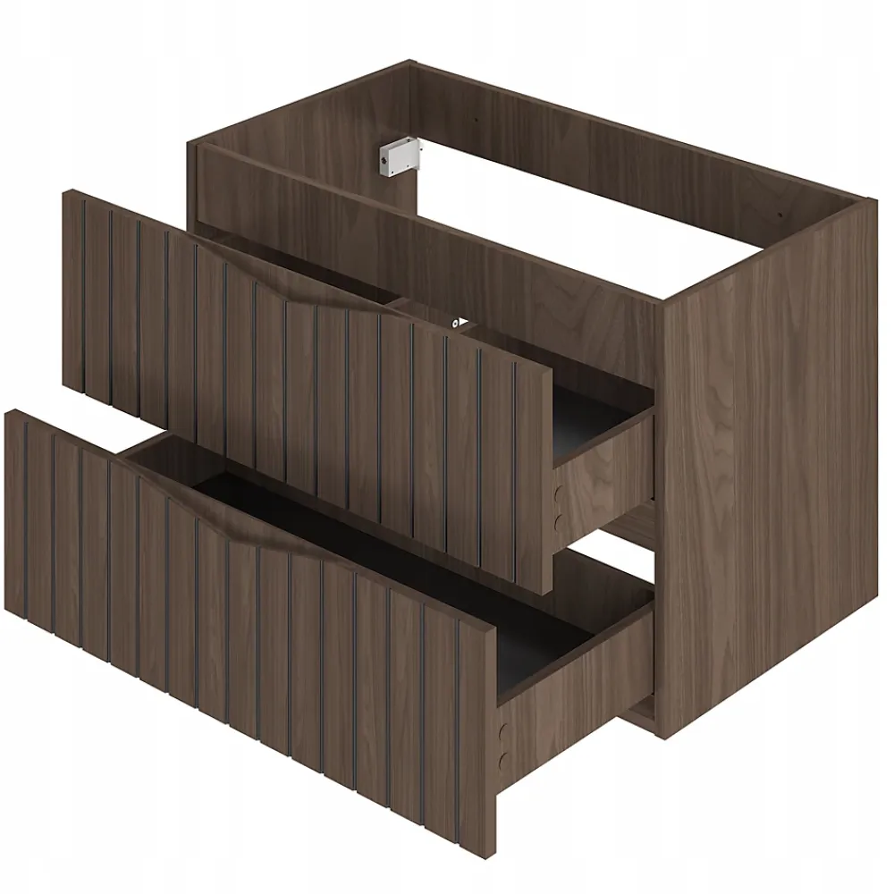 Furnidea Meuble de salle de bain sous vasque suspendu STELLA coloris noyer 80 cm façades rainurées