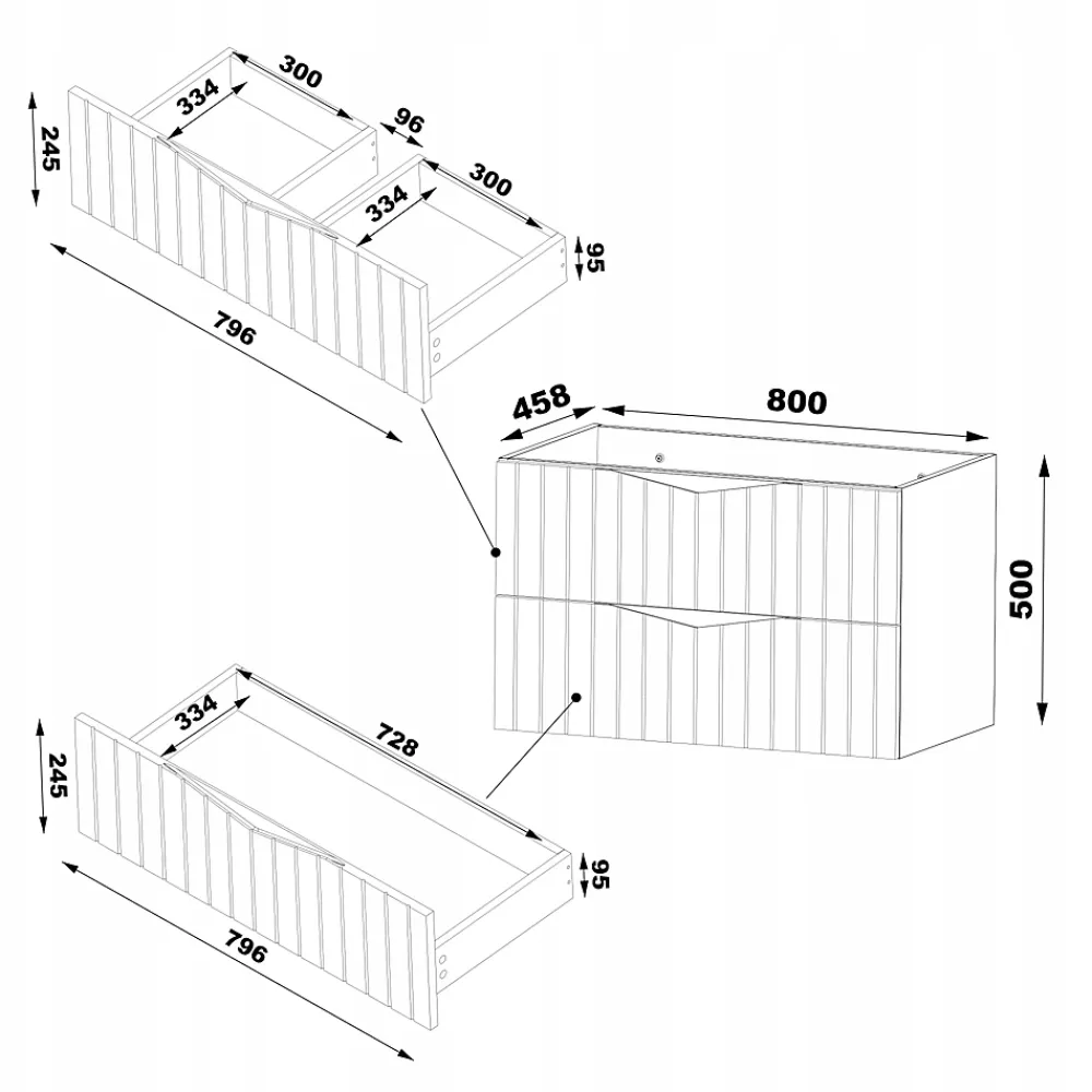 Furnidea Meuble de salle de bain sous vasque suspendu STELLA coloris noyer 80 cm façades rainurées